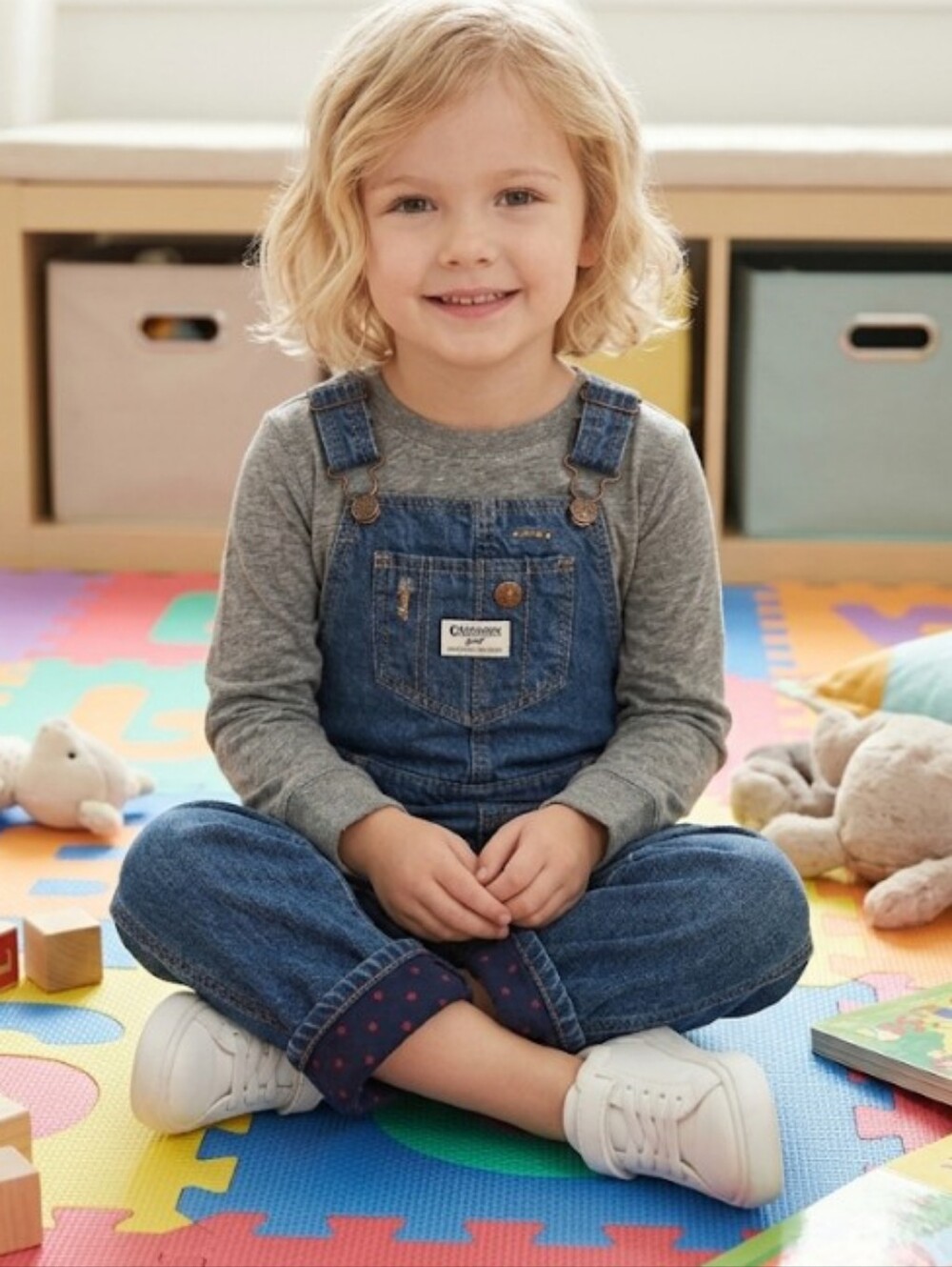 Osh Kosh B'Gosh Polka Dot Lined Denim Overalls size 5T Unisex Adjustable Straps